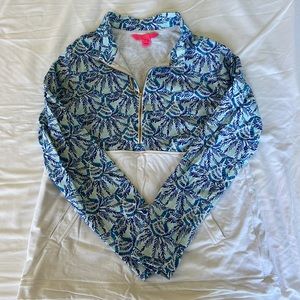 Blue and White Lilly quarter zip Medium